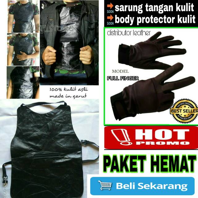 Sarung tangan kulit + rompi kulit asli paket riding