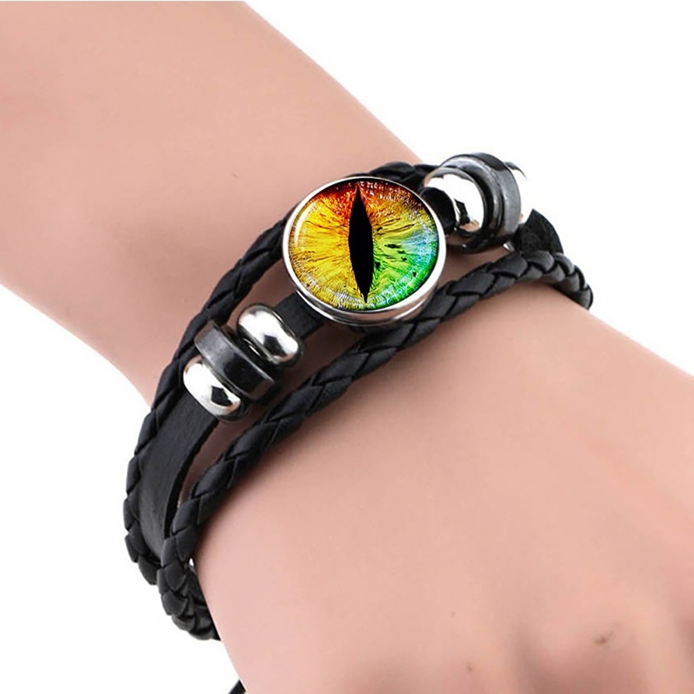 Hu Hu Hu Hu Hu Alat Bantu Pasang Kacamata♡ Gelang Tangan Tali Kepang Banyak Lapis Aksen Mata Binatang Vintage Untuk Unisexpriawanita