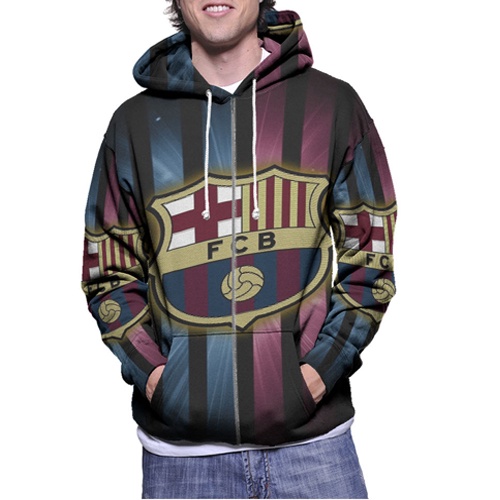 Jaket Hoodie Zipper Fullprint Barcelona FC Bahan Polyester Jersey [Hoodie Dengan Ritsleting] Zipper 