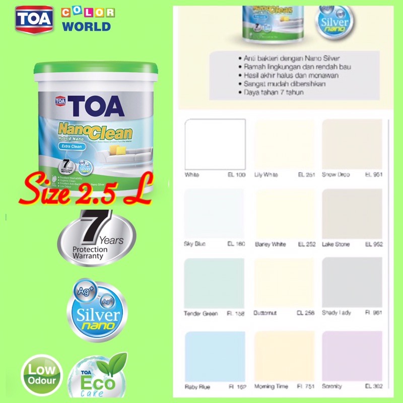 Cat Tembok Toa Nanoclean Extraclean Size 2 5 L Shopee Indonesia