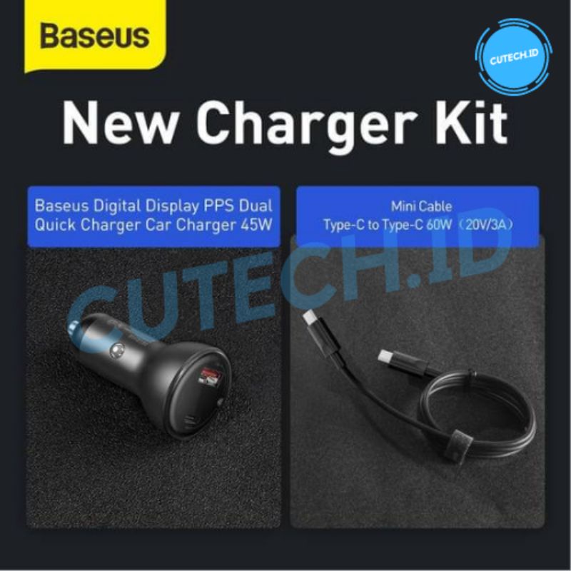 BASEUS CAR CHARGER 45W / 5A DUAL OUTPUT QUICK CHARGE SUPPORT PD QC PPS AFC (INCLUDE CABLE)