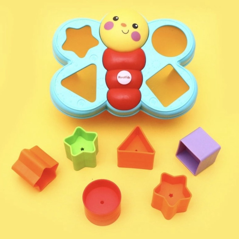 Mainan Puzzle Bentuk Geometri BUTTERFLY SHAPE SORTER - Mainan Edukasi Anak Kupu Kupu Bintang Segitiga Bulat Kotak