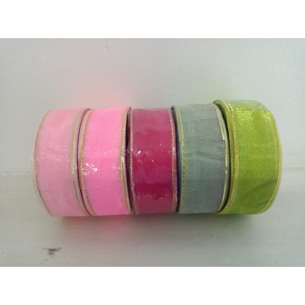 

POR251 Per Rol 25 mm Pita Organdi List Emas Hias Bingkisan Kado Ribbon