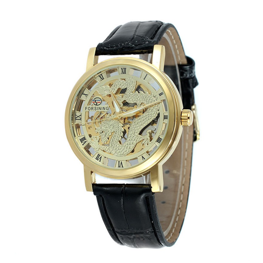 

Jam Tangan Mekanik Bisnis Mewah Casual Desain Naga Hollow Bahan Kulit untuk Pria