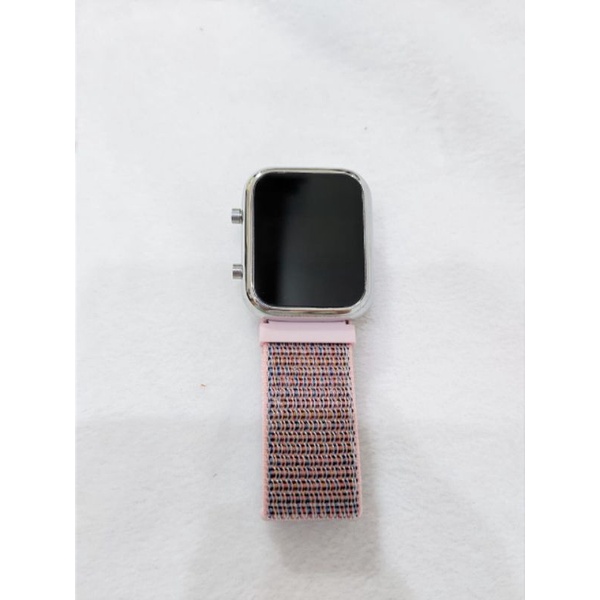Jam LED Watch Strap Kanvas Persegi-Pink