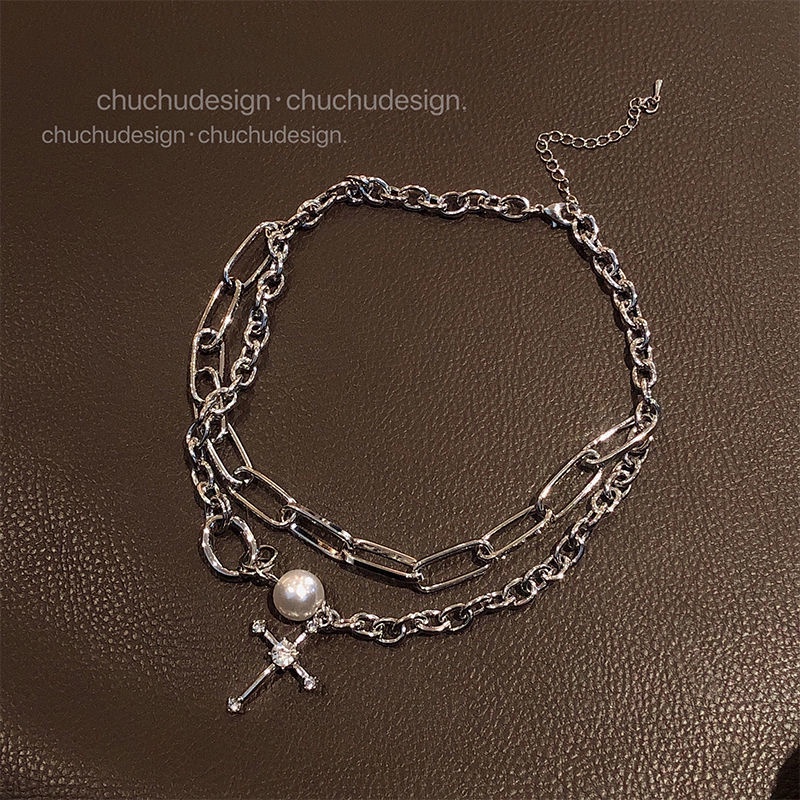 Double-layer twin kalung untuk wanita in hip hop gaya dingin kalung 2021new trendi temperamen klavik