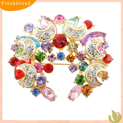 [ TERLARIS]Women's Vintage Flower Crescent Moon Elegant Rhinestone Inlaid Brooch Pin Gift