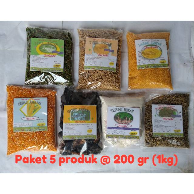 

Paket 5 produk. gatot/tiwul/beras jagung/nasi jagung/tepung gaplek termurah