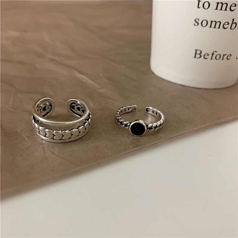 7pcs Cincin Korea Hitam Gaya Punk Cincin Jari Warna Hitam Gaya Vintage Untuk Wanita-Won