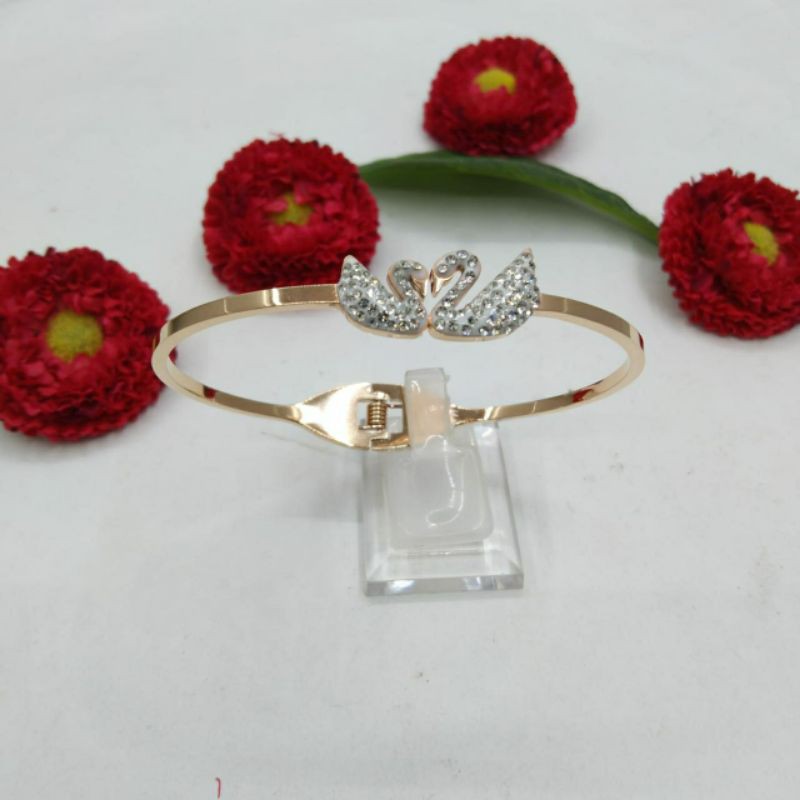 Fourfashion Gelang Bangle Titanium Motif Double Angsa White S107