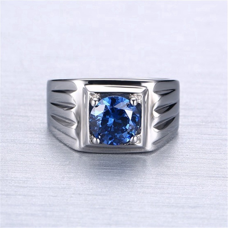 [X C Perhiasan] Hip Hop Rock Pria Fashion Zirkon Biru Cincin Aksesoris Perhiasan Pesta Suvenir Pernikahan