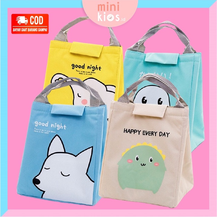 Cooler Bag Besar Bahan Canvas / Cooler Bag Karakter Lucu / Tas Penyimpan Asi Ukuran BESAR/ Tas Bekal Canvas Lunch bag