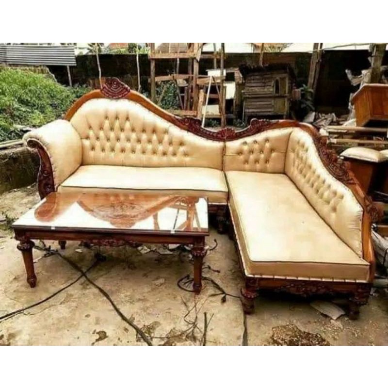 (FREE GIFT) SOFA TAMU BENTUK L JATI JEPARA