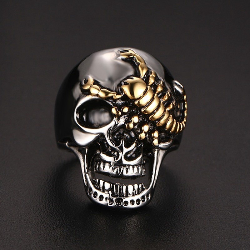 SEUSUK  Cincin Pria Gaya Punk Vintage Gothic Motif Tulang Tengkorak Warna Gold