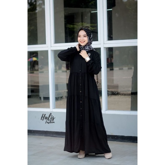 GAMIS RAYON SUSUN 3 FULL KANCING By Halis Fashion//Gamis Hitam Putih//Gamis Rayon Premium//Gamis Busui//Gamis XL Ld 110