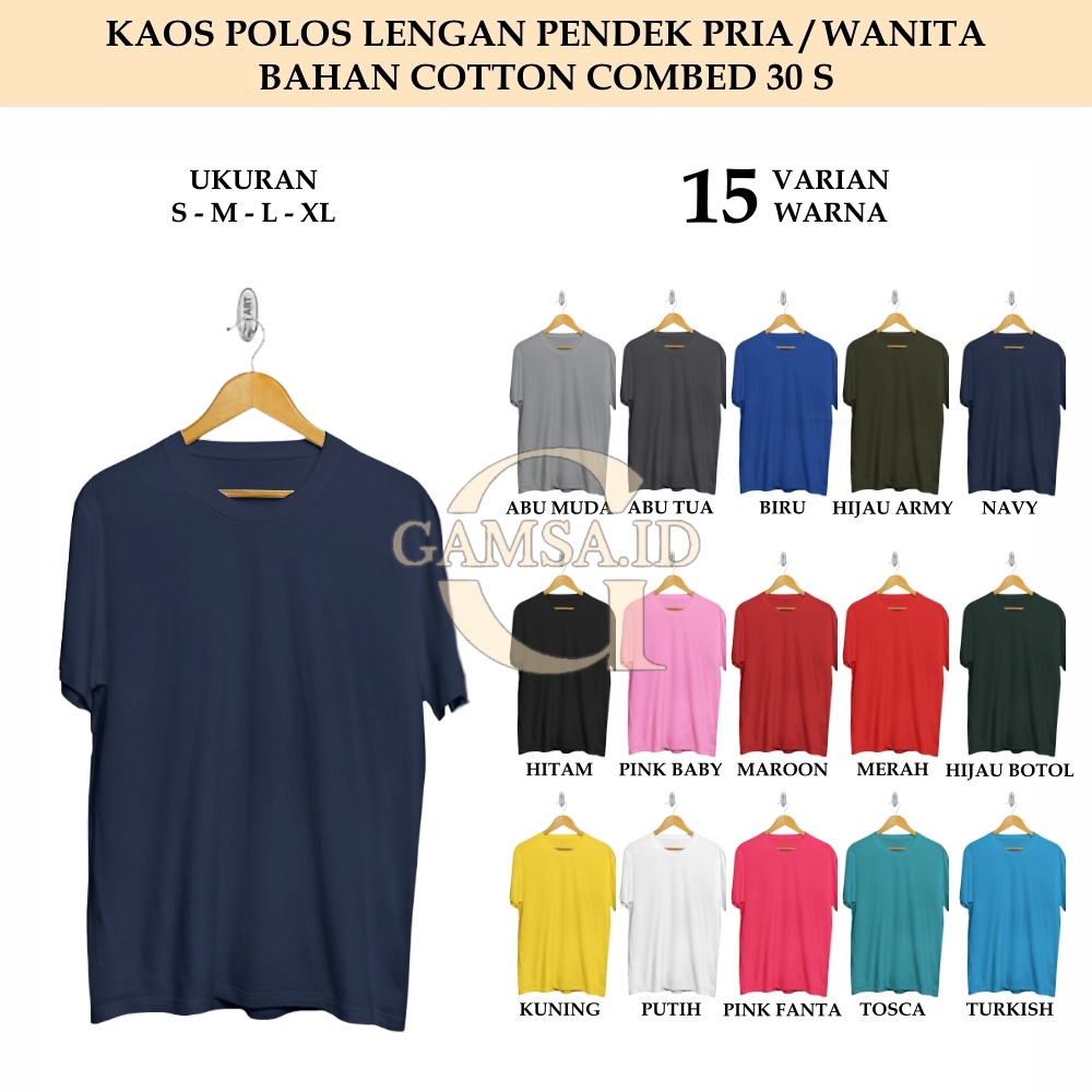 KAOS POLOS PRIA WANITA BAJU TSHIRT LENGAN PENDEK BAHAN COTTON COMBED 30 S