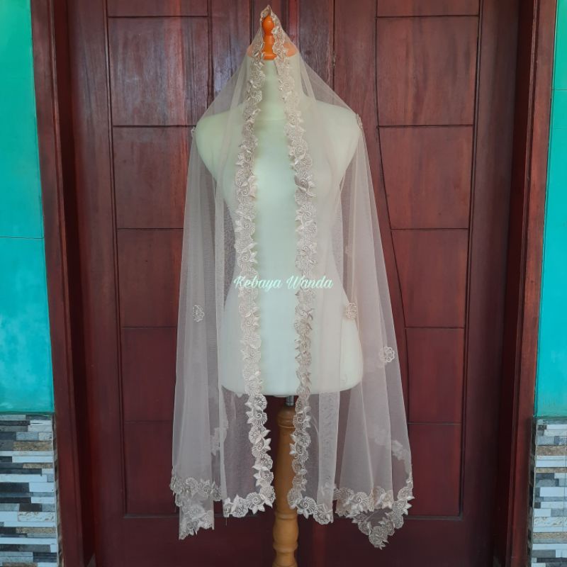 Ready Selendang Akad Nikah / Veil Pengantin Bordir / Kerudung Akad / Selendang Slayer / Wedding Veil