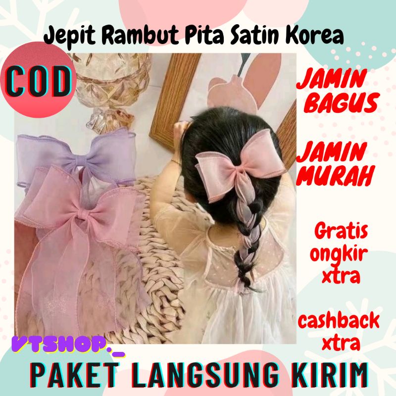V419 - Jepit Rambut Korea Satin Pita Untuk Wanita Import / Aksesoris Rambut Pita Satin Korean Style 