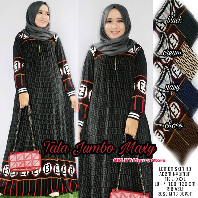 GAMIS JUMBO TALA FOREX, BAHAN LEMON SKIN, LD.100-130 FIT L-XXXL, BUSUI, RIB ASLI, BAHAN ADEM NYAMAN