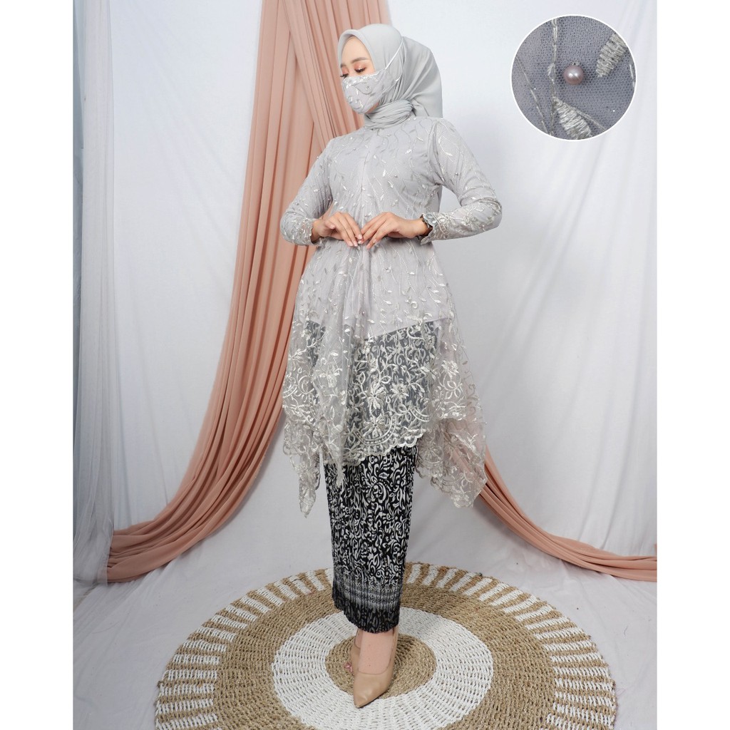 SET KEBAYA TULLE MUTIARA BORDIR / STELAN KEBAYA PESTA
