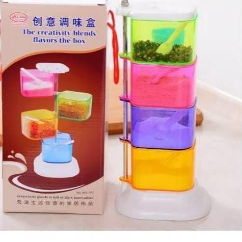 ♢ GROSIR Tempat Bumbu 4 In 1 Dapur Rak Sendok Takar Takaran Set Alat Kitchen Puter Muter Wadah Unik