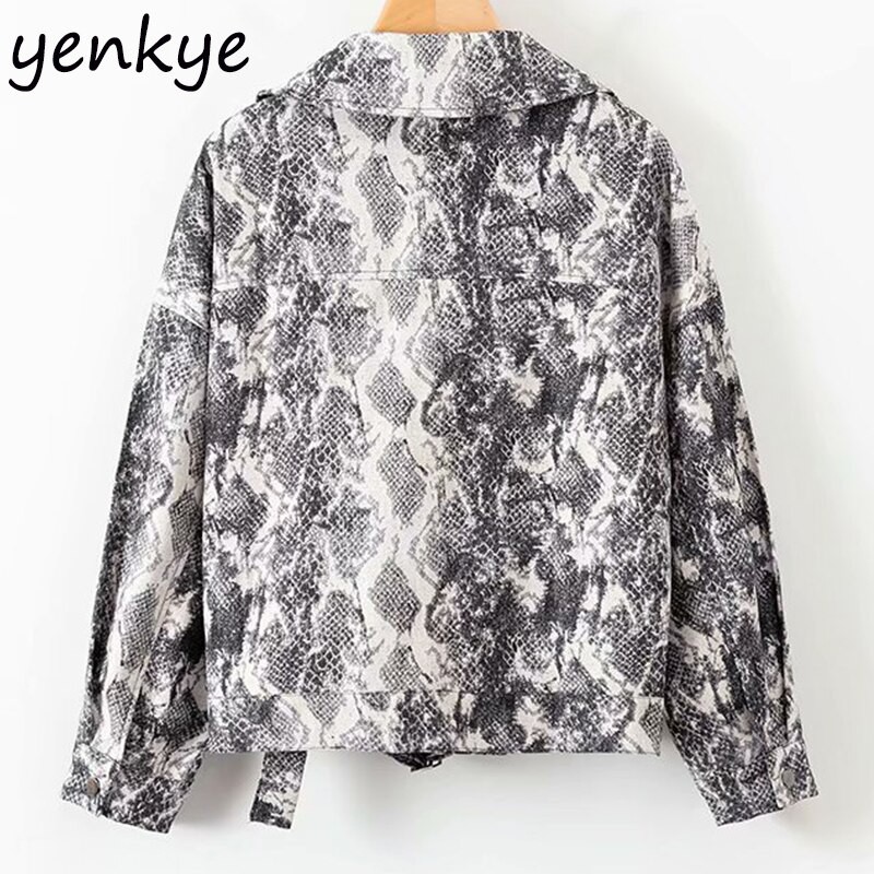 HOT PRUDUCT Gaya Eropa Wanita Vintage Kulit Ular Jaket Motor Wanita Turn-Down Kerah Lengan Panjang