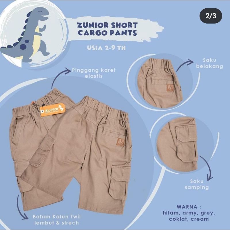 Celana Pendek Anak Laki laki Cargo Chinos Pdl Bahan Katun Warna Hitam Army Abu Banyak Saku Pakaian Harian Short Kargo ZUNIOR