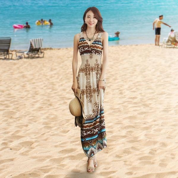  Bayar Di Tempat Long Dress Pantai  Maxi Model V Neck Gaya 