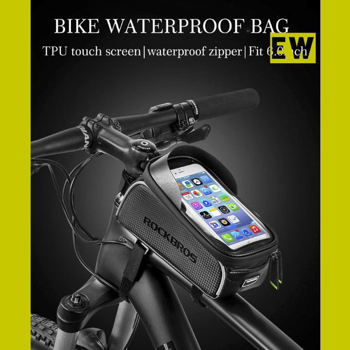 Tas Sepeda Gunung MTB Balap Lipat Fixie Rockbros Depan Anti Air Waterproof Layar Sentuh HP 6.0 Inch
