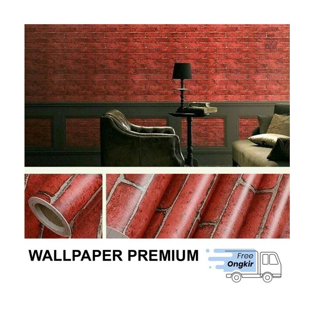 (COD) Gudang Wallpaper  Dinding kamar anti air Murah Dan Terbaik Motif Bata Merah Bahan PVC Premium (SUDAH ADA LEM)