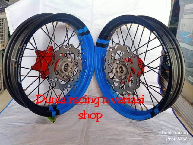 Paket Velg KLX 150 DTracker 150 Velg Supermoto Sumo 300 350 ring 17 jari jari sama piringan distel