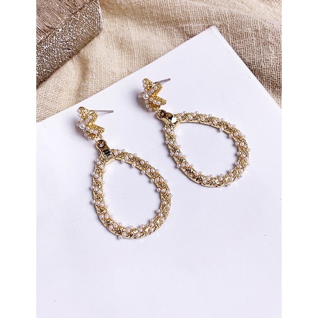 LRC Anting Tusuk Fashion Gold Alloy Pearl Starfish Earrings F68406