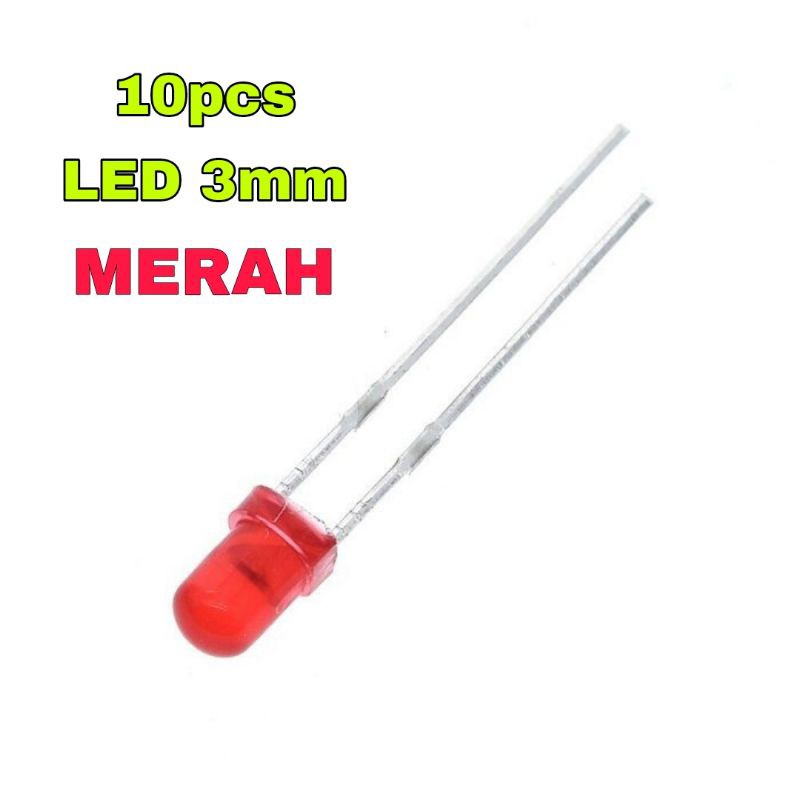 10pcs Led 3mm warna merah diffused