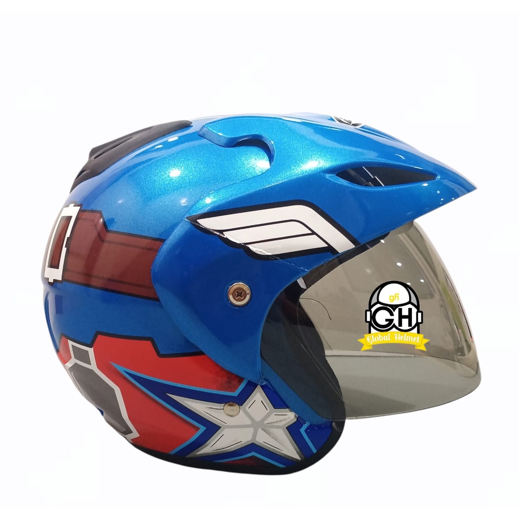 HELM HALF FACE MOTIF KAPTEN AMERIKA HALF FACE MURAH SNI SATU KACA