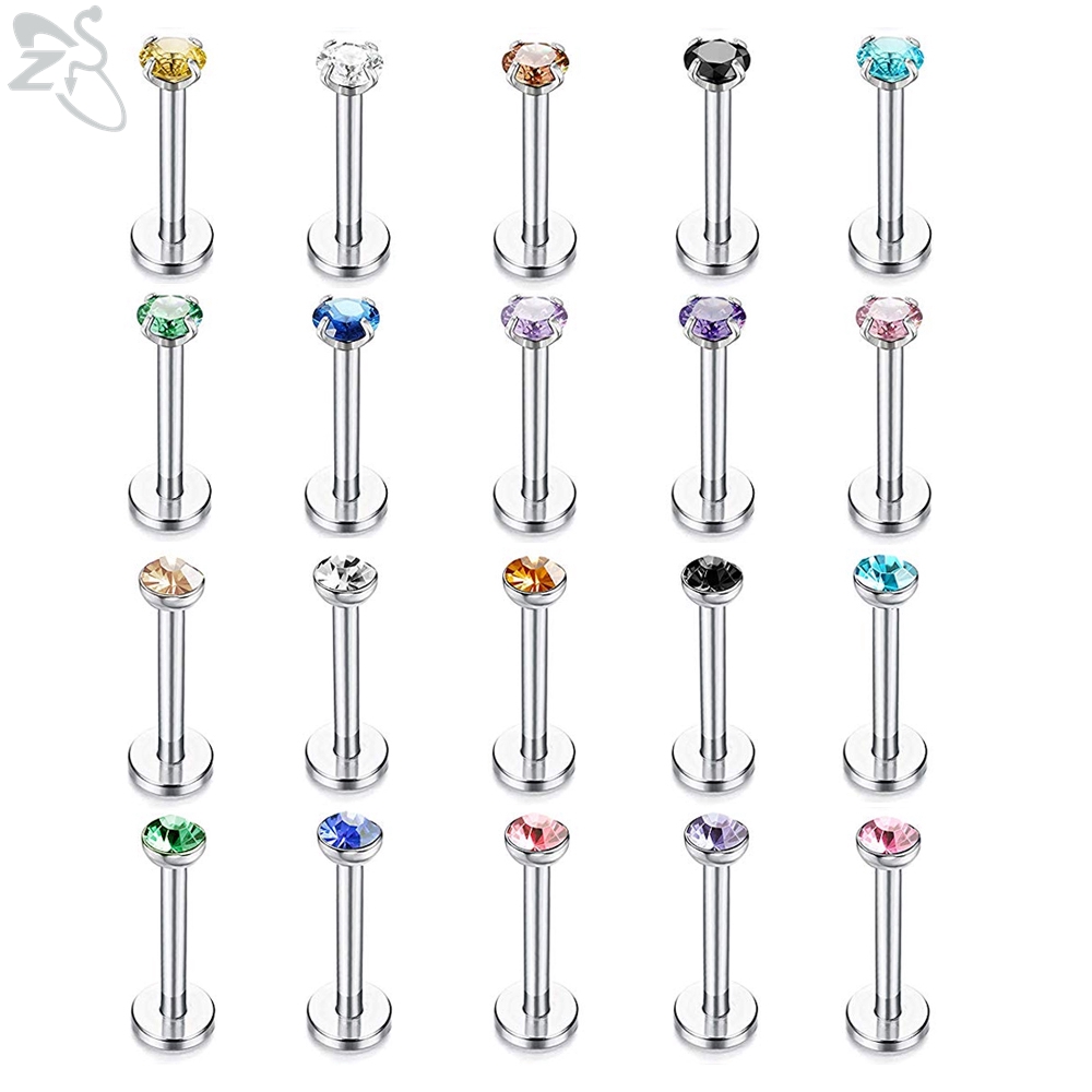 20pcs / Lot Anting Tindik Telinga / Bibir / Tubuh Bahan Stainless Steel 16g Hias Cubic Zircon Warna Campur