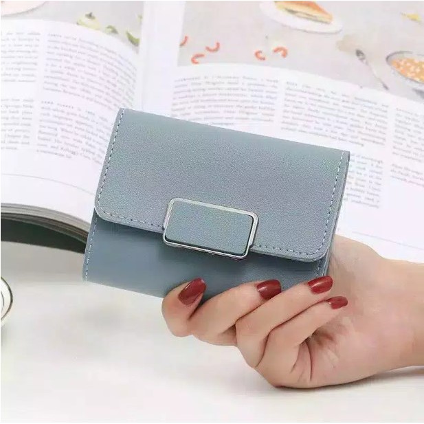 Dompet lipat wanita cewek polos stylist hitam merah biru abu pink ungu