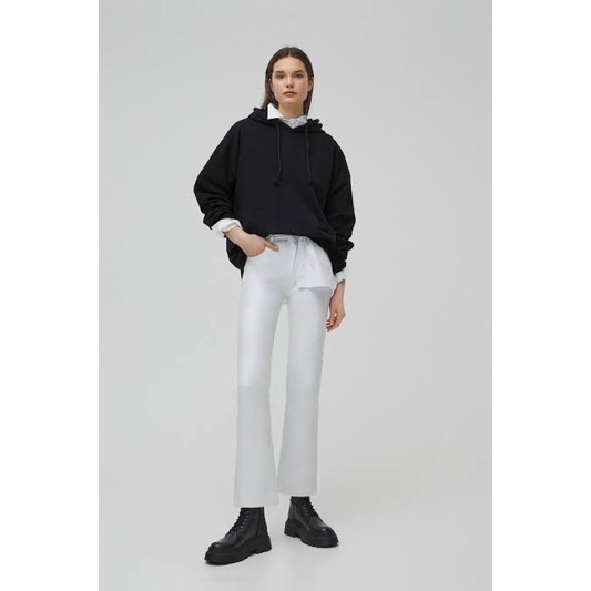 Pull and Bear Coated White Kick Flare Trousers Jeans Denim