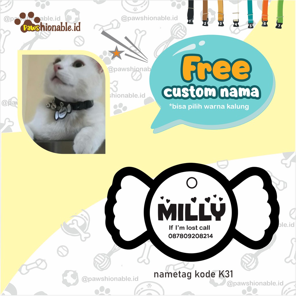 K31 - Kalung Custom Nama Kucing Anjing Aksessoris Murah