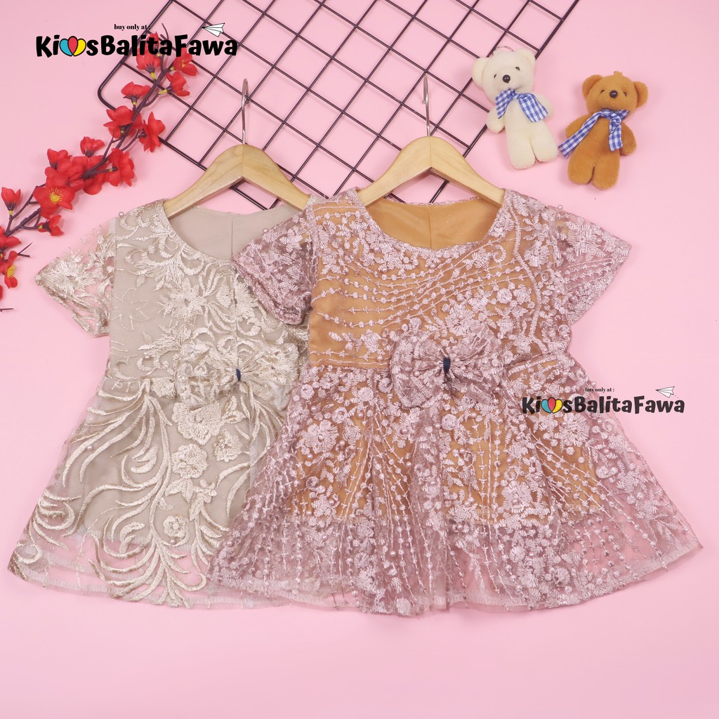 Dress Icha Brukat uk 6-12 Bulan / Dres Anak Perempuan Brukat Kondangan Gaun Pesta Baju Lengan Import Cewek