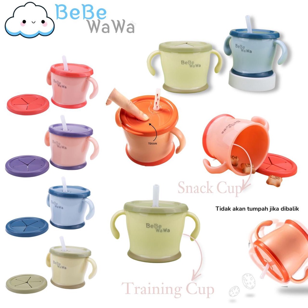 BeBeWaWa 2in1 Training Straw Cup &amp; Snack Cup / Cup De Straw Training Mug / Early-Age Training Mug / Gelas Bayi Belajar Nyedot