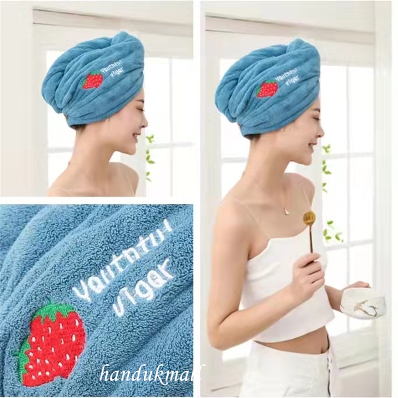 Handuk Kepala Handuk keramas Turban Hairtowel Salon Hair Cup Daya Serap Tinggi Lembut Bordir Fruit