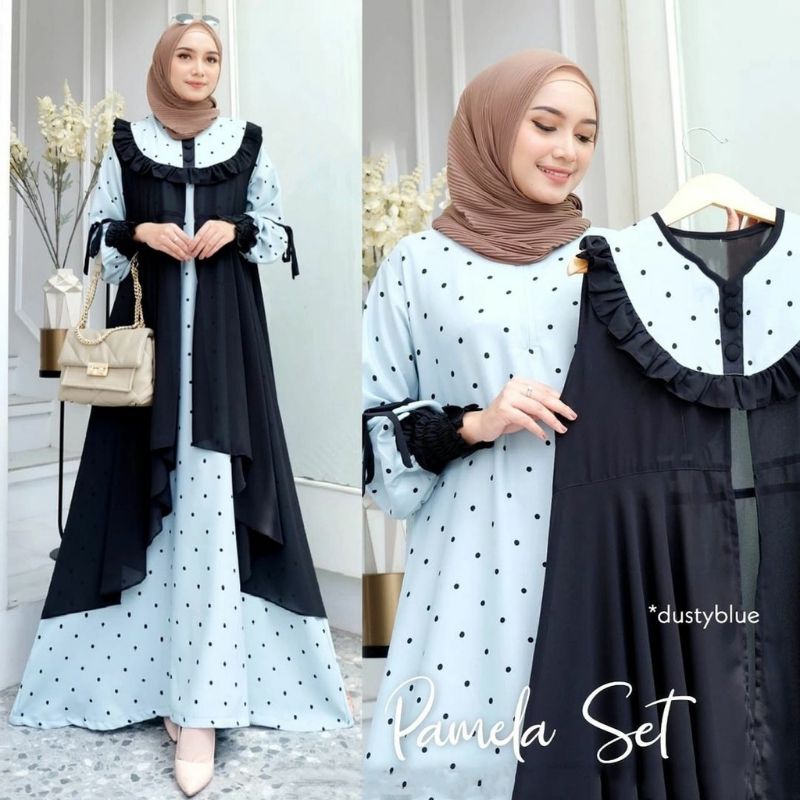 Pamela set 2in1 dress maxi fashion muslim remaja wanita