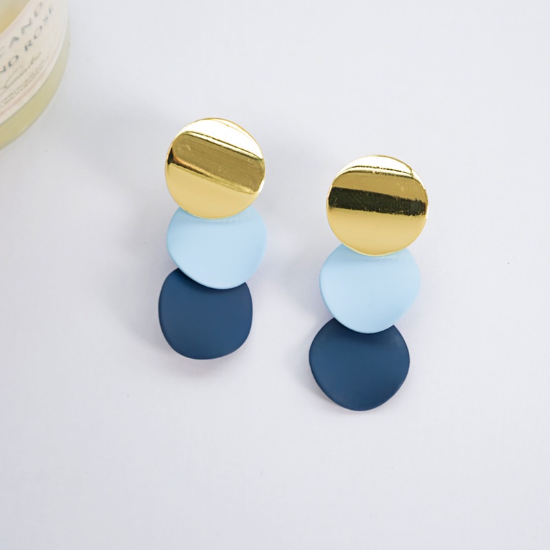 Anting stud Bentuk Bulat Persegi Warna Biru Bahan metal Gaya Korea