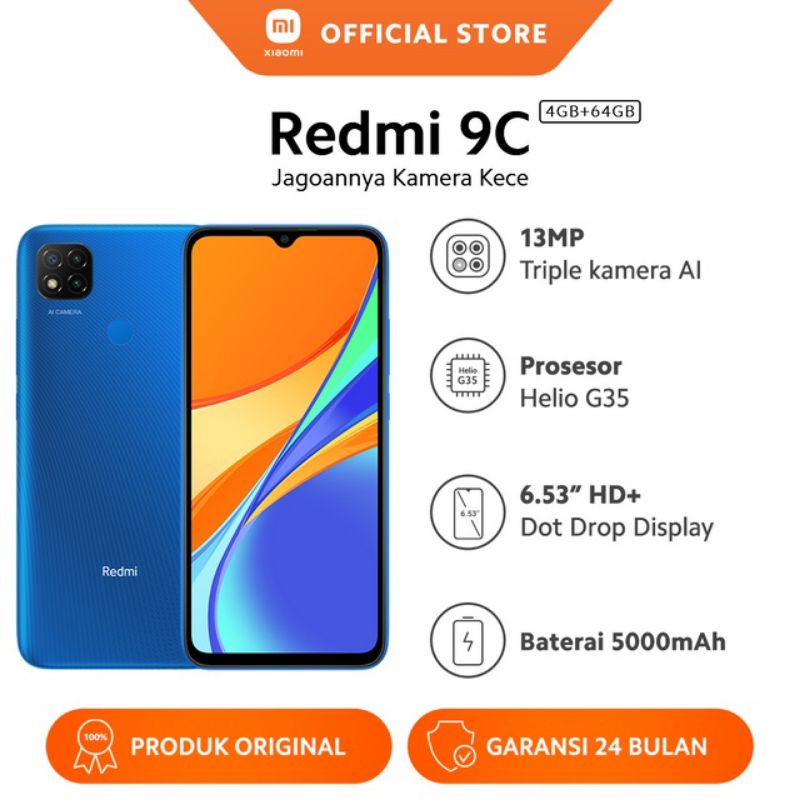 xiaomi redmi 9c 4/64 3/32 Garansi resmi-Blue