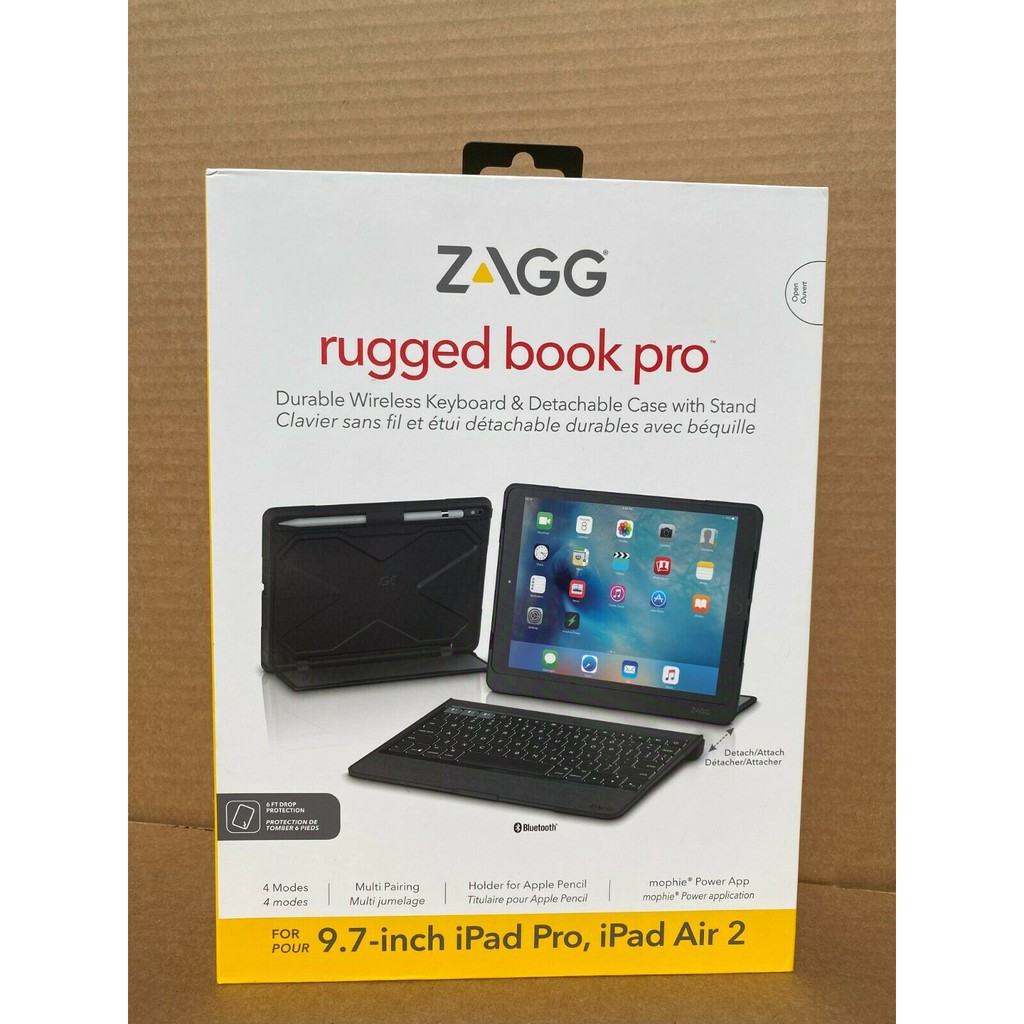 zagg usa rugged book pro keyboard   detachable case with pencil holder  for ipad air 2 9 7 2014