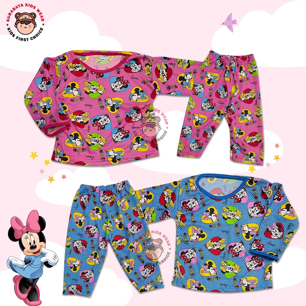 Setelan Piyama Anak Lengan Panjang Bintik Motif Minnie