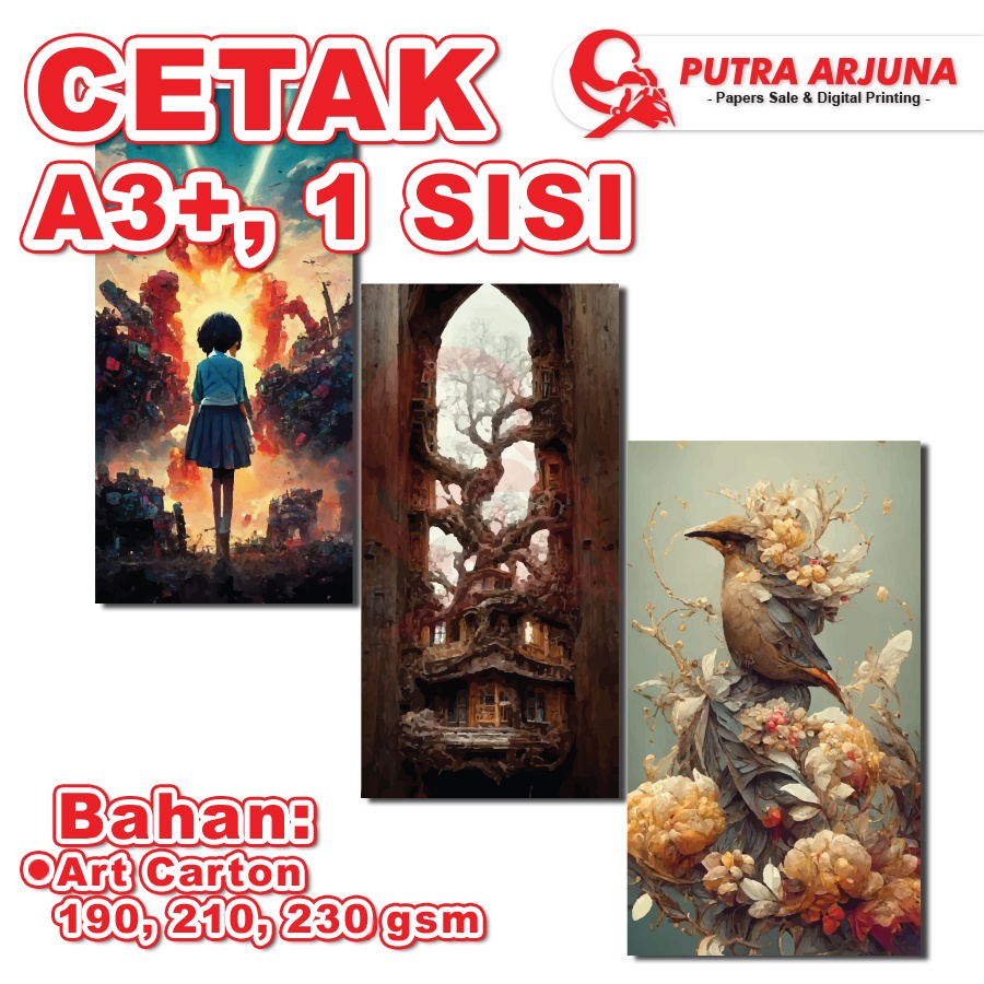 

CETAK A3+, ART CARTON, 1 SISI - SATU MUKA