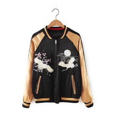 Jaket Sukajan Jepang Yakuza Souvenir Jacket Crane Sakura Bangau New Kondisi Baru Bolak Balik