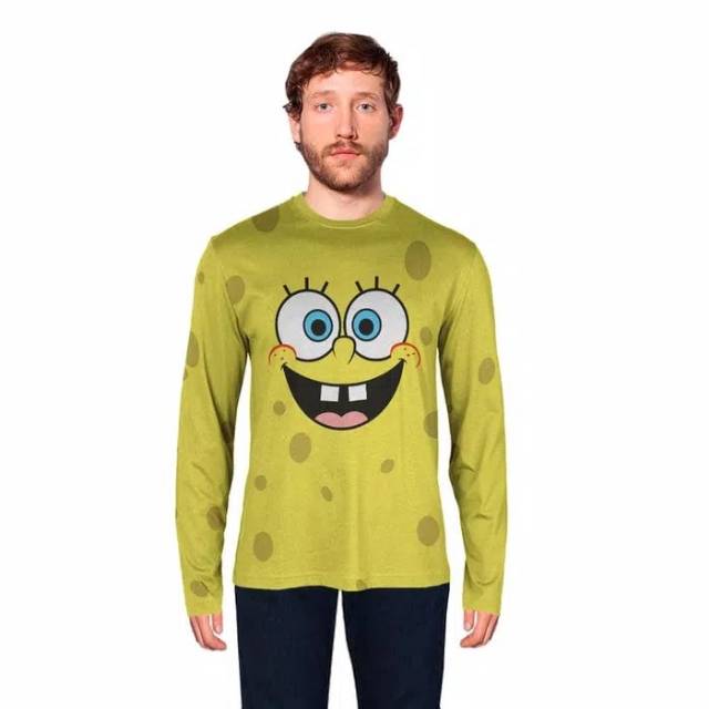 Kaos Pria SPONGEBOB SQUAREPANTS 3D Fullprint model lengan panjang