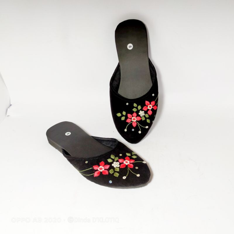 Sepatu Selop Flat/Slop Wanita/Sepatu Wanita Slop Flip Sulam/Slip Flat Kekinian